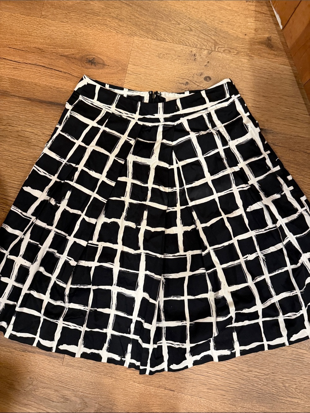LOFT Black and White Grid Skater Skirt